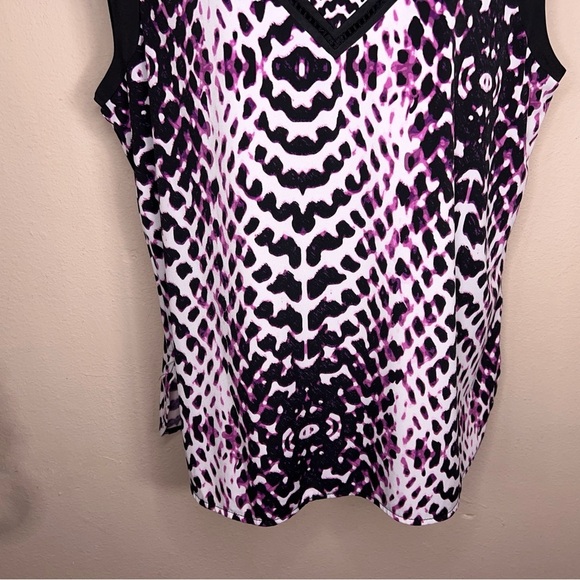 Large Worthington Sleeveless Blouse Purple Black Print Stretch Top - Picture 3 of 16